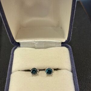 Blue Diamond Stud Earrings 14K Gold